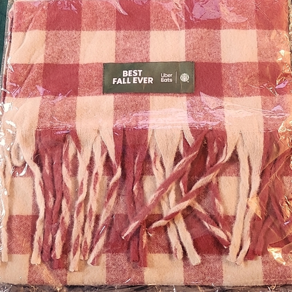 Starbucks X Uber Eats Best Fall Ever Scarf Plaid red Soft